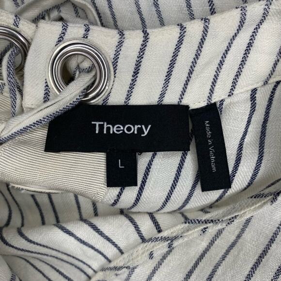 Theory Kreshellan Pinstripe Laced Back Linen Tank - Picture 9 of 10